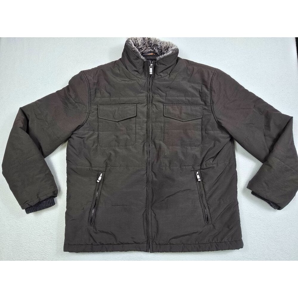 Weatherproof Mens Puffer Jacket With Faux Fur Collar L Olive Green
